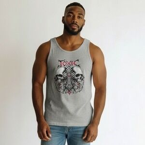 Brisco Brands Toxic Skulls Cross Graphic Tank Top Mens Large Gray KP200A-B19B23A